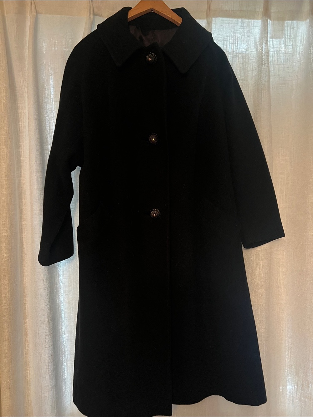 Women's Black Wool Pea Coat - Classic Long Silhouette